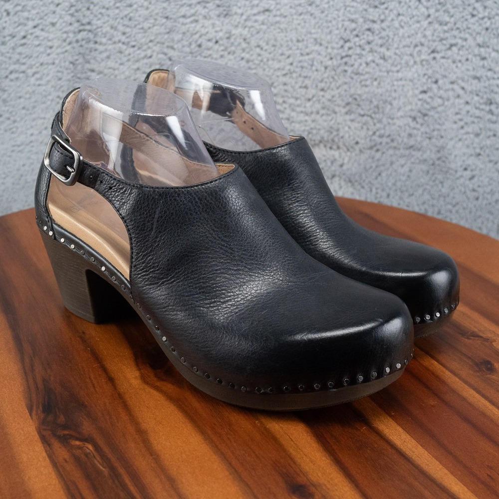 Dansko Shoes Sassy Milled Burnished Leather Black 40 EU 9 US WOMENS Clogs